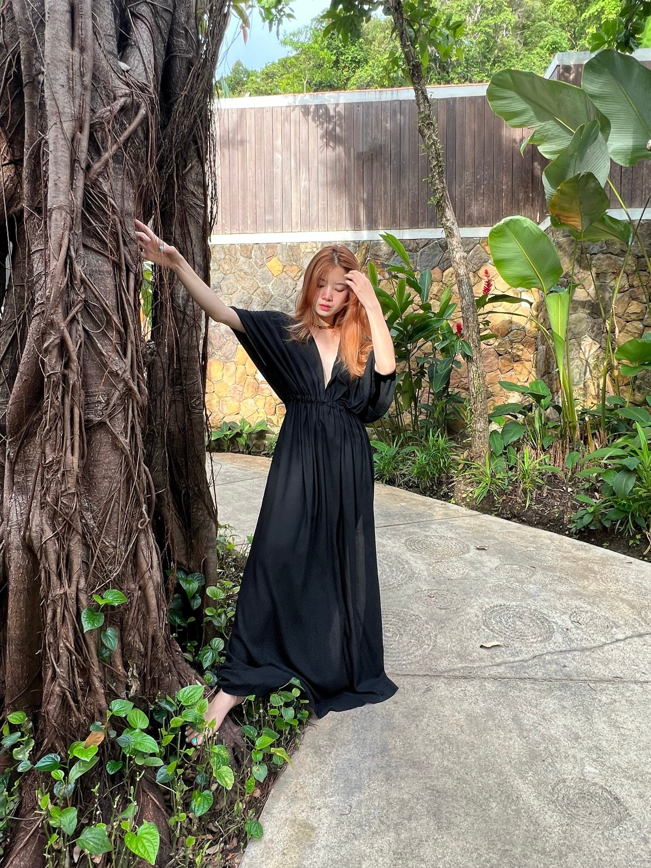 Black kaftan maxi sales dress