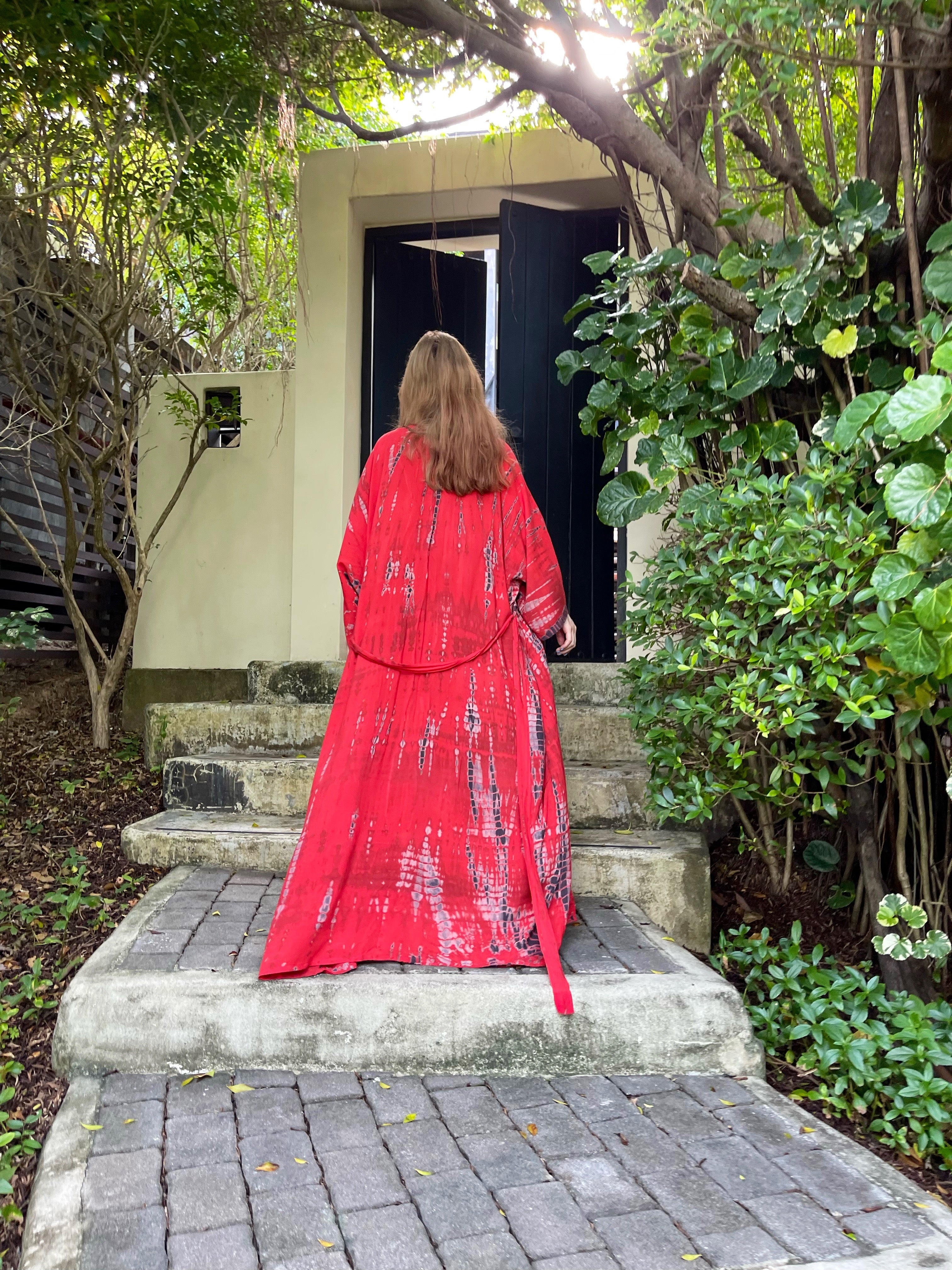 Manee Tie Dye Kimono Robe - Red