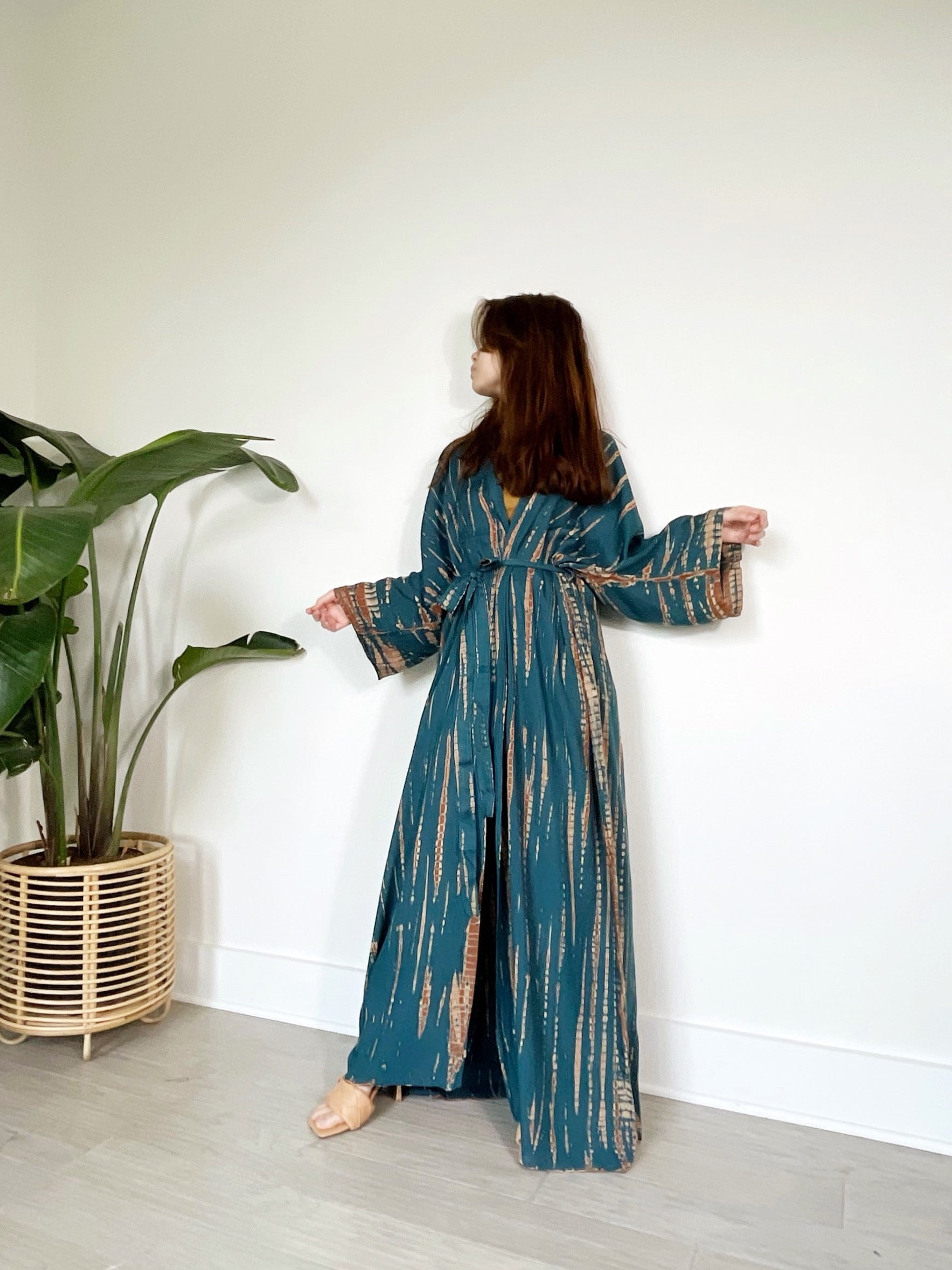 Manee Tie Dye Kimono Robe - Teal
