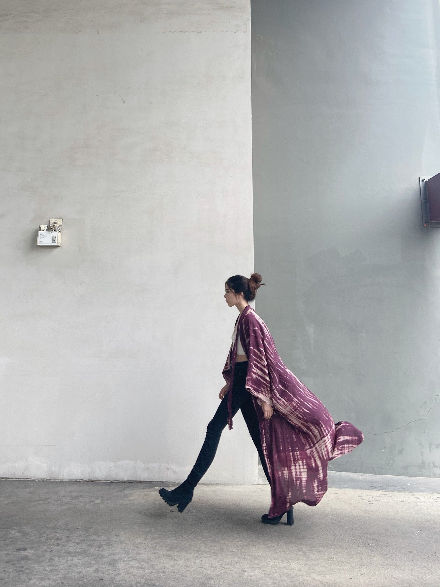 Dragon - Tie Dye Kimono Jacket - Burgundy