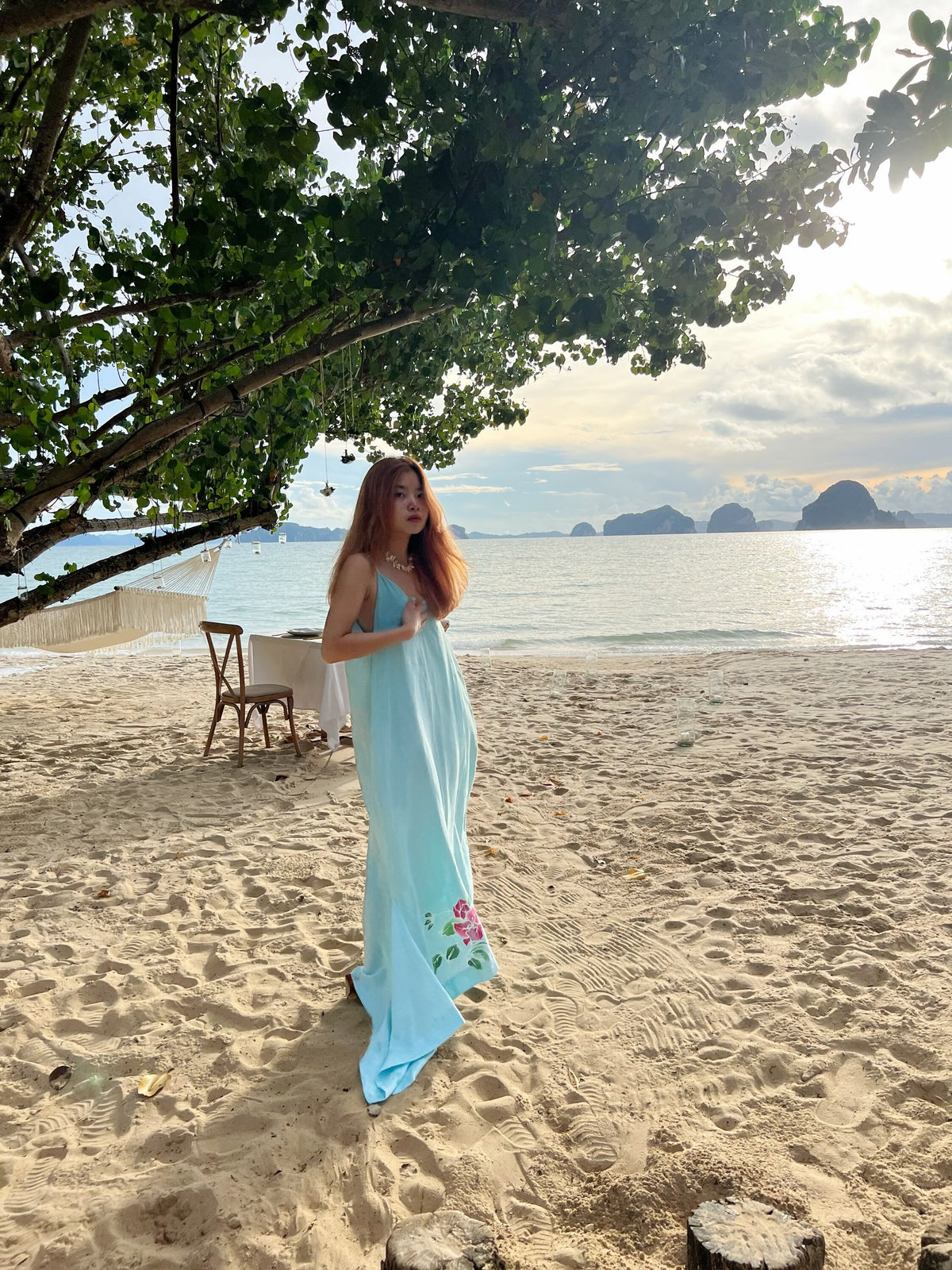 Bougainvillea Linen Maxi dress - Turquoise
