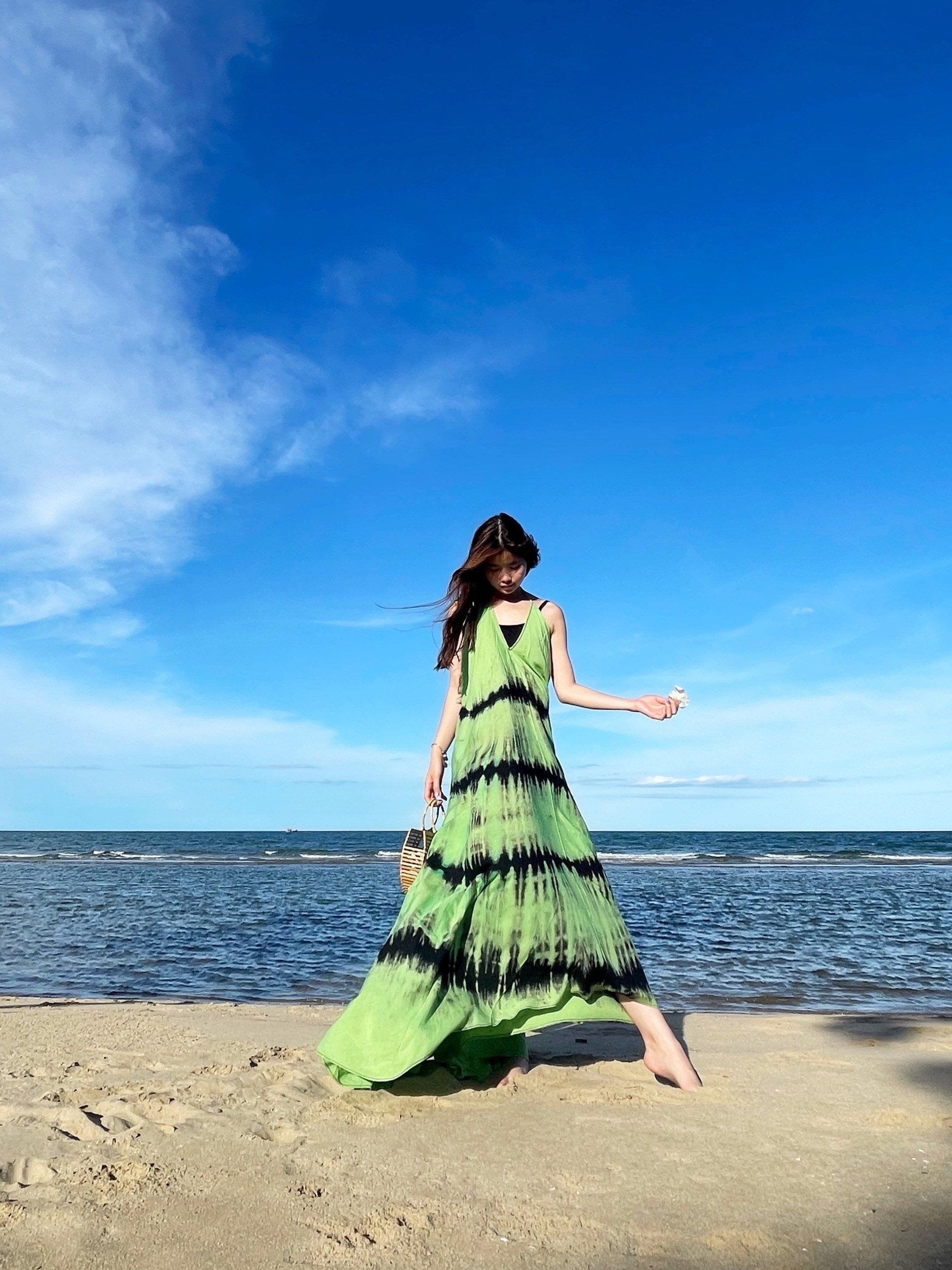 Green tie clearance dye maxi dress