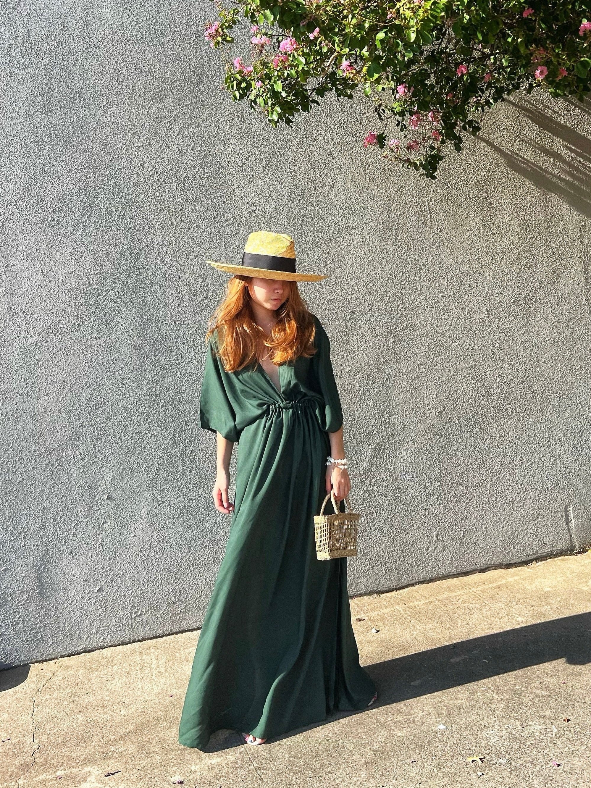 Goddess Kaftan Maxi Dress- Dark Green