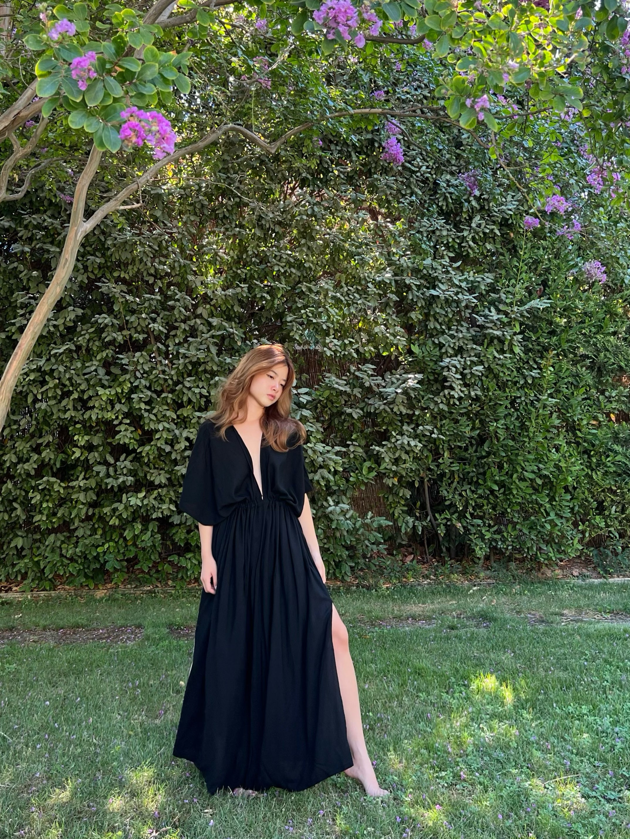 Goddess maxi kaftan, Black oversized long kaftan, handmade maxi kaftan from Coco de Chom 