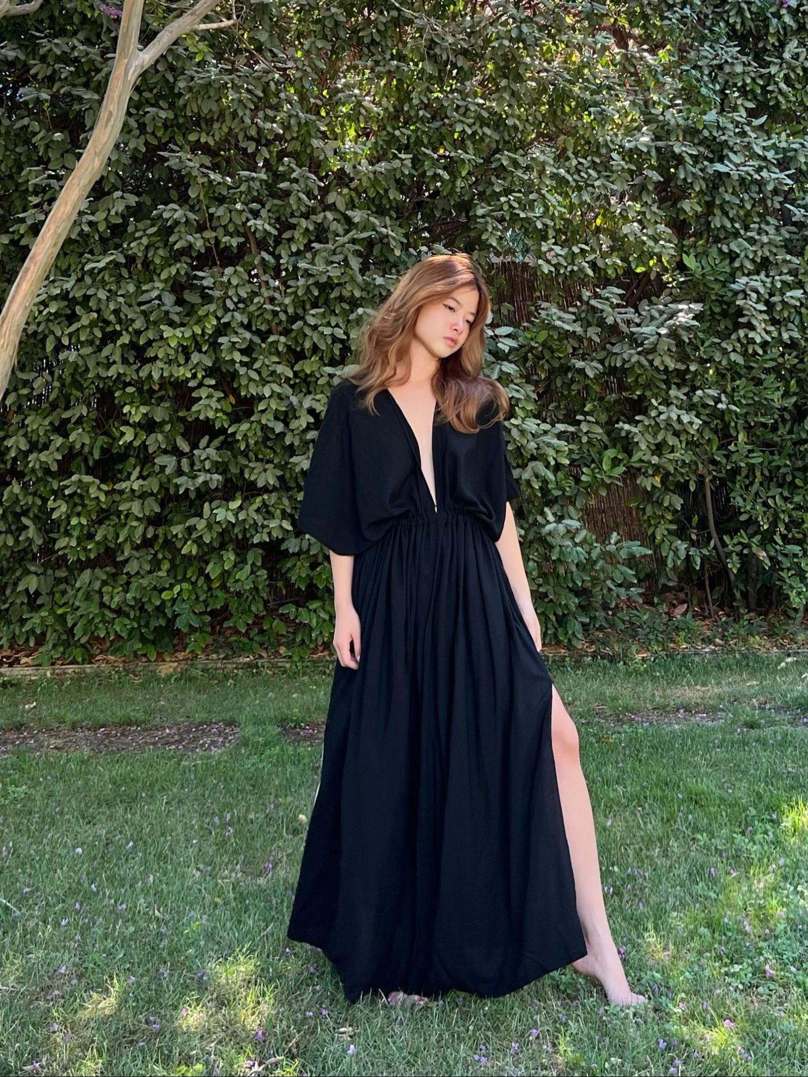 Goddess maxi kaftan, Black oversized long kaftan, handmade maxi kaftan from Coco de Chom 