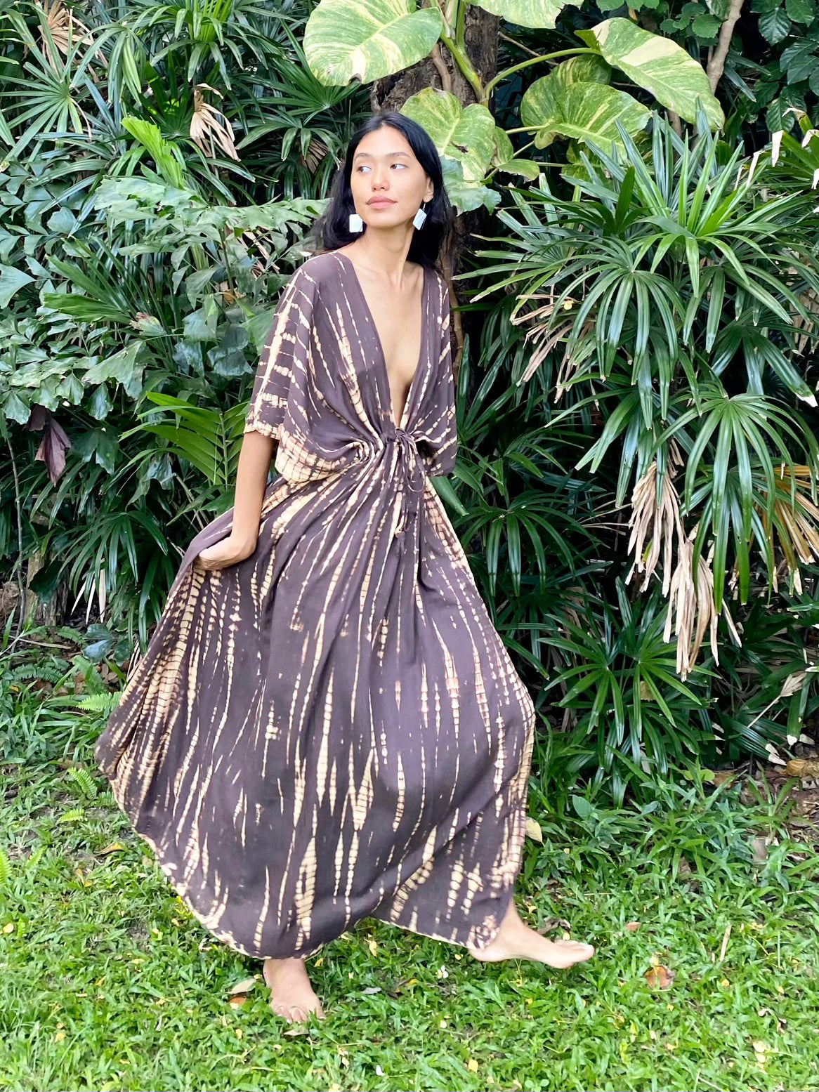 Goddess Tie Dye Kaftan Maxi Dress - Brown