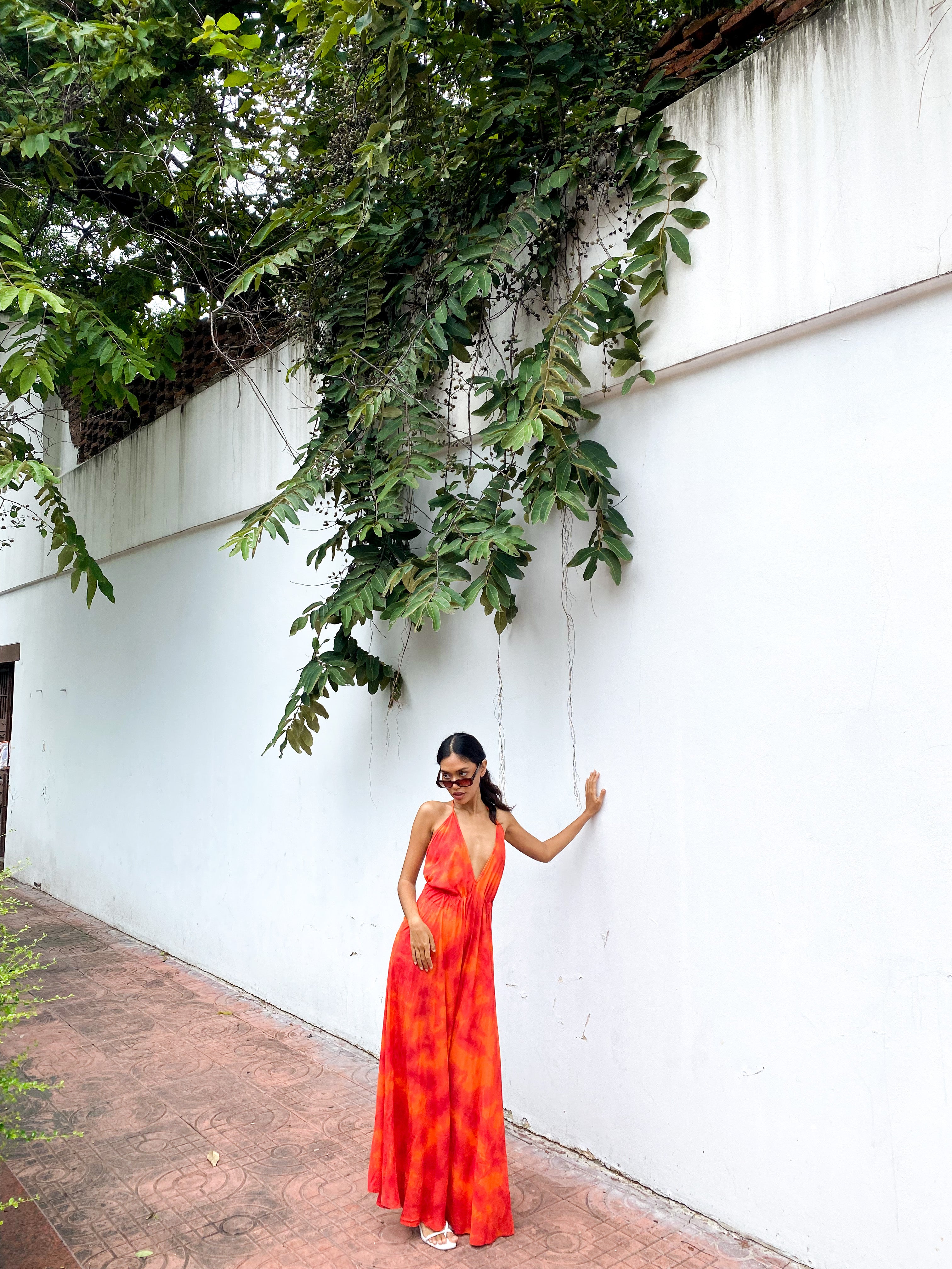 Luna Open Back Halter Maxi Dress - Orange