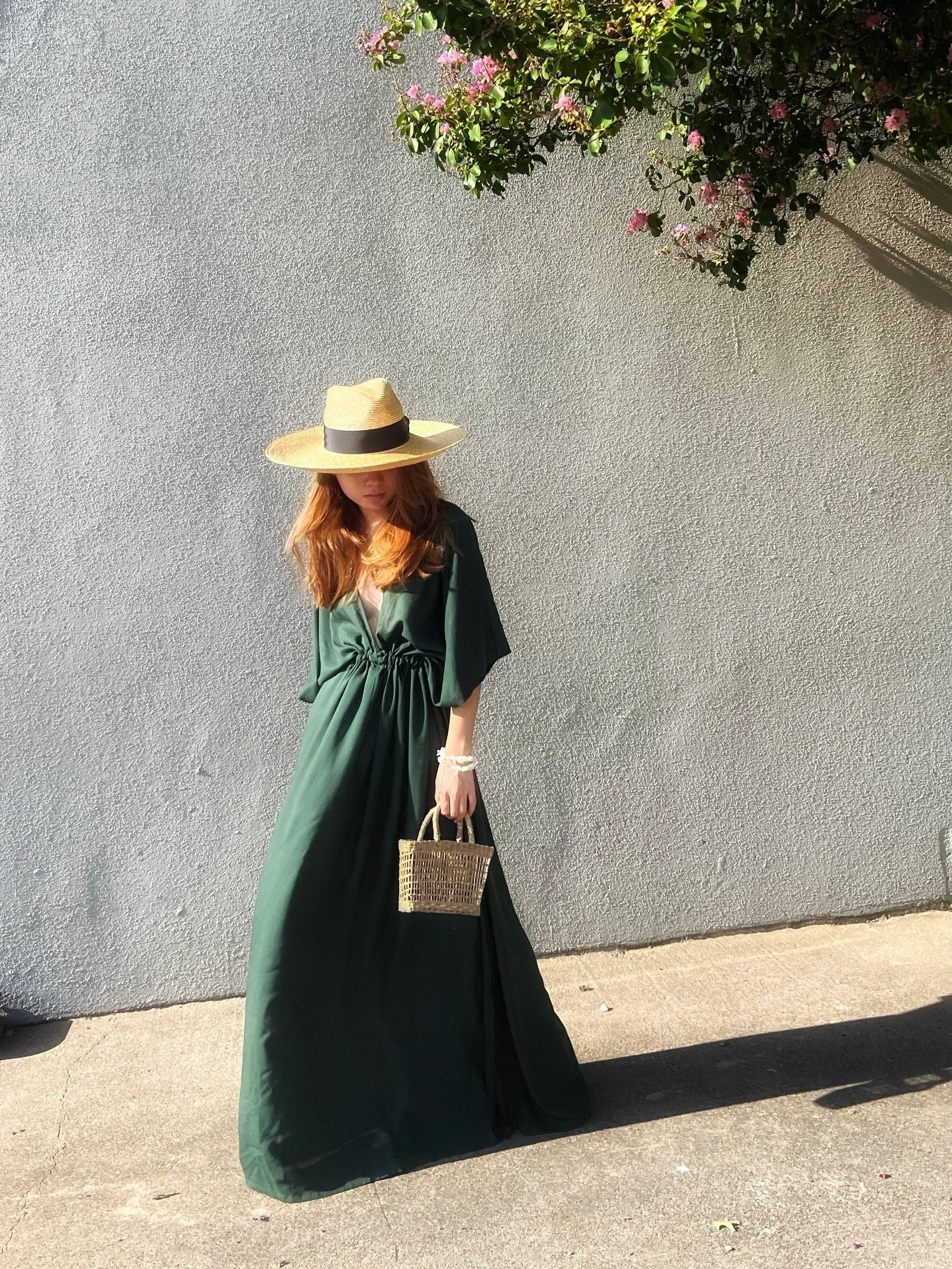 Goddess Kaftan Maxi Dress- Dark Green for sale