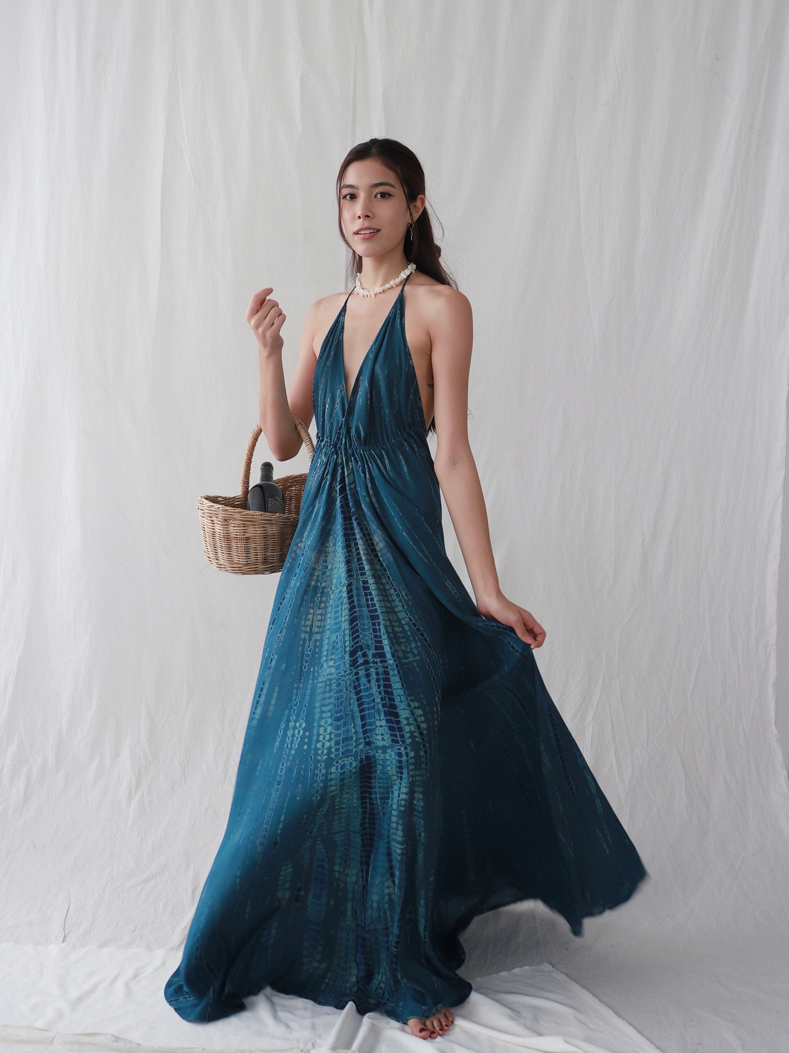 Luna - Beach Maxi Dress For Sale - Tie dye Long Dress |  Dress for vacation | Handmade tie dye dress |Coco De Chom