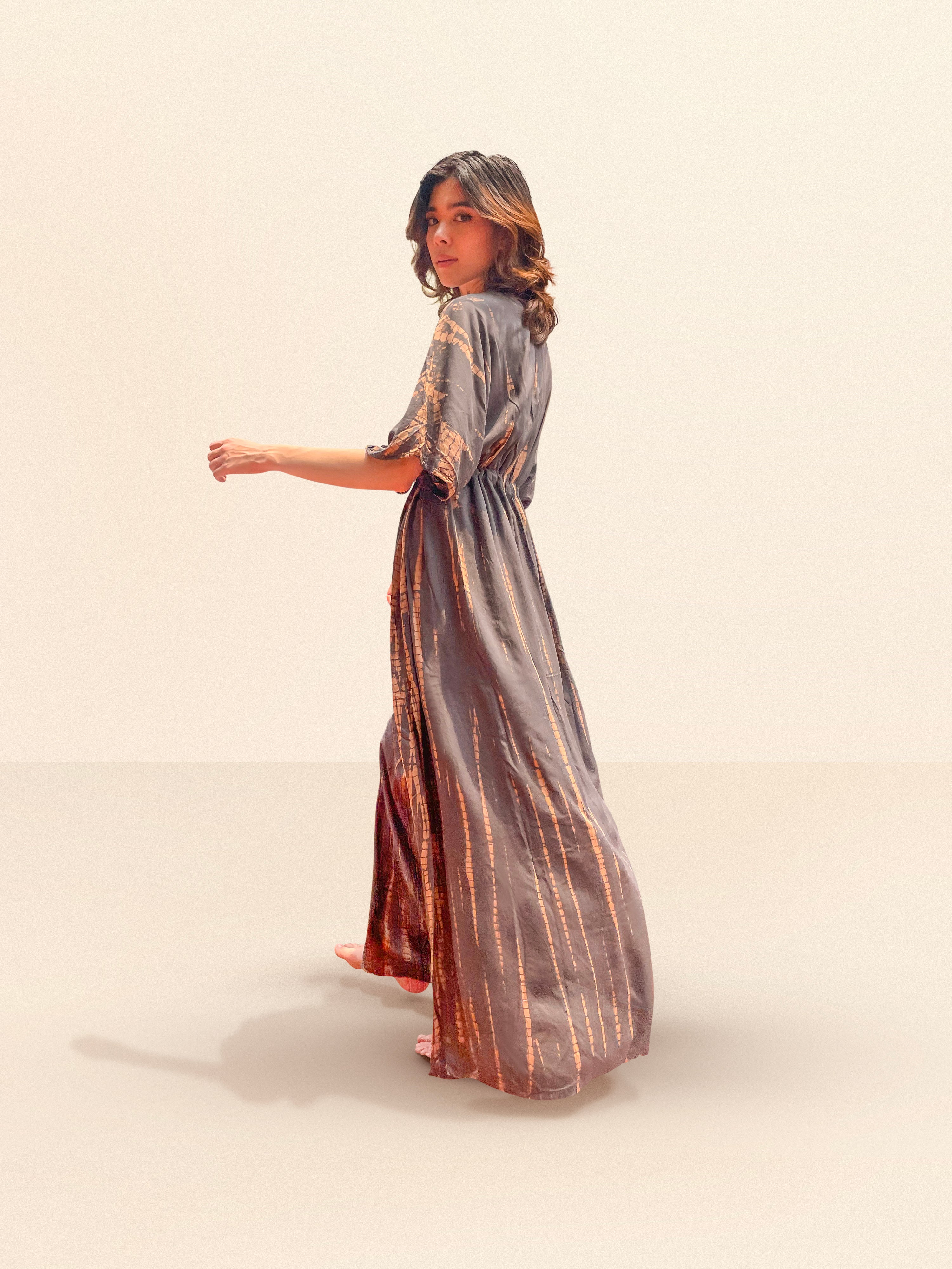 Goddess Tie Dye Kaftan Maxi Dress Dark Gray