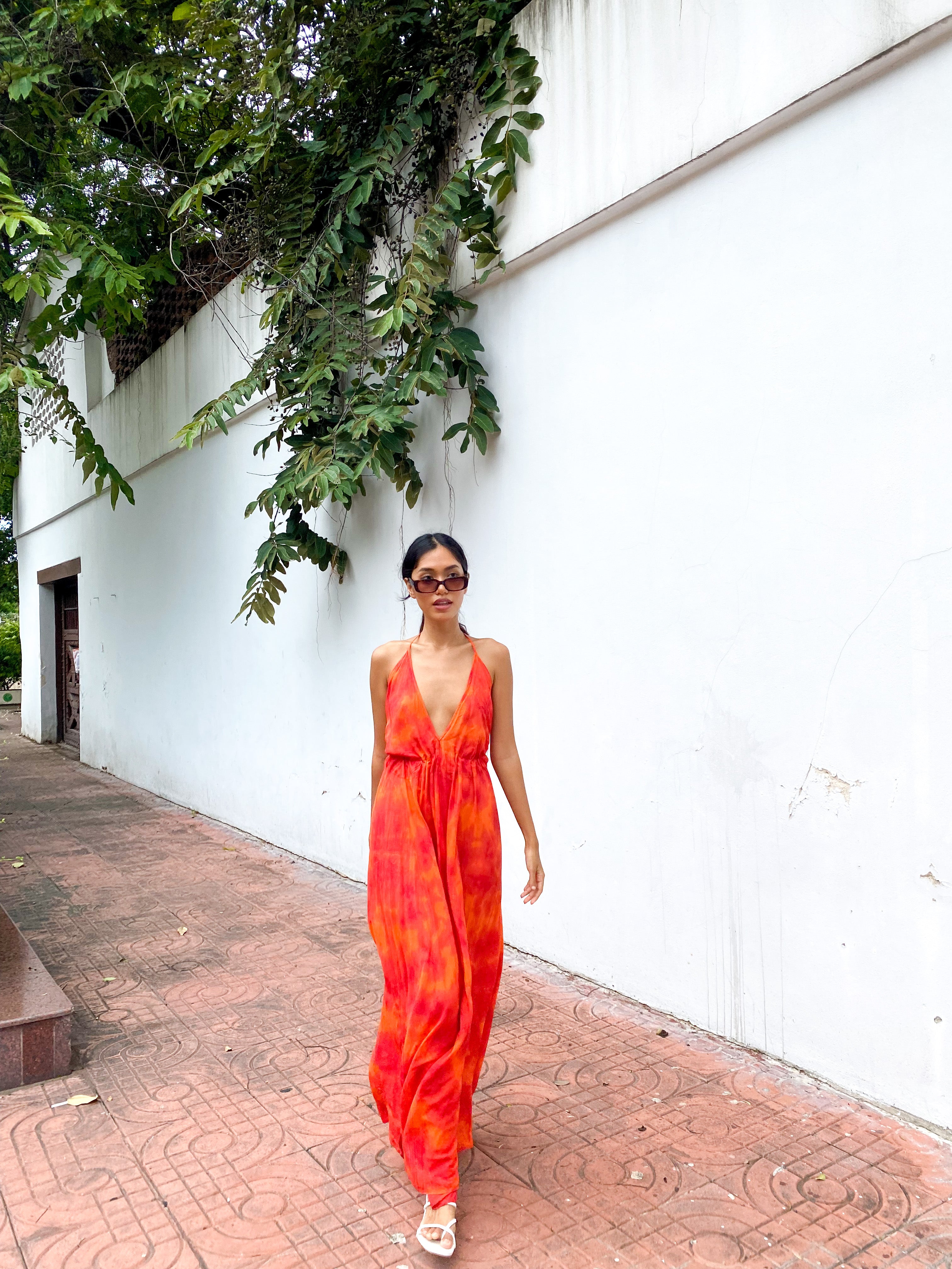 Orange halter 2024 maxi dress