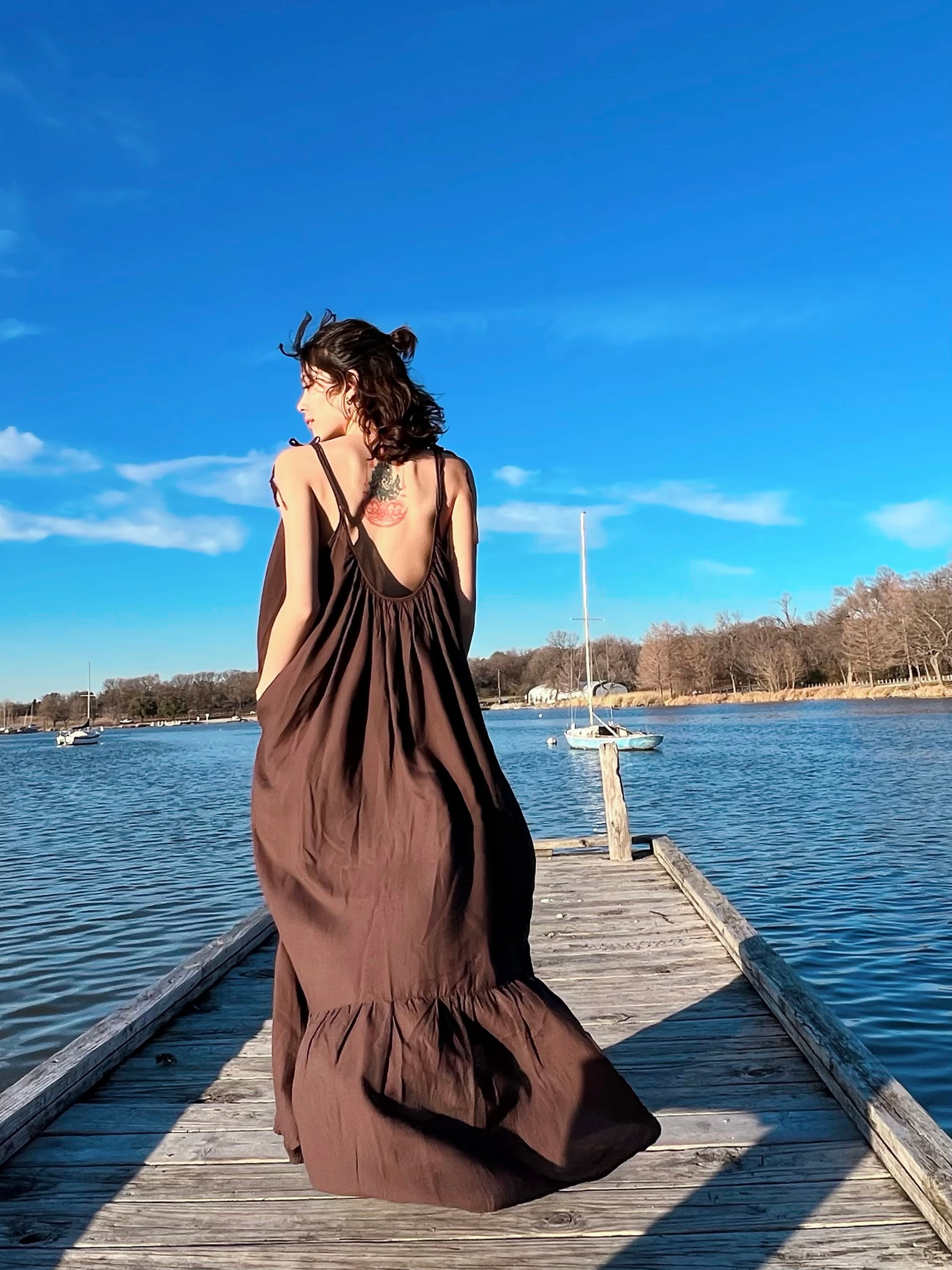 Shop hand dyed Mali Backless Maxi Dress, brown maxi dress, by COCO DE CHOM?