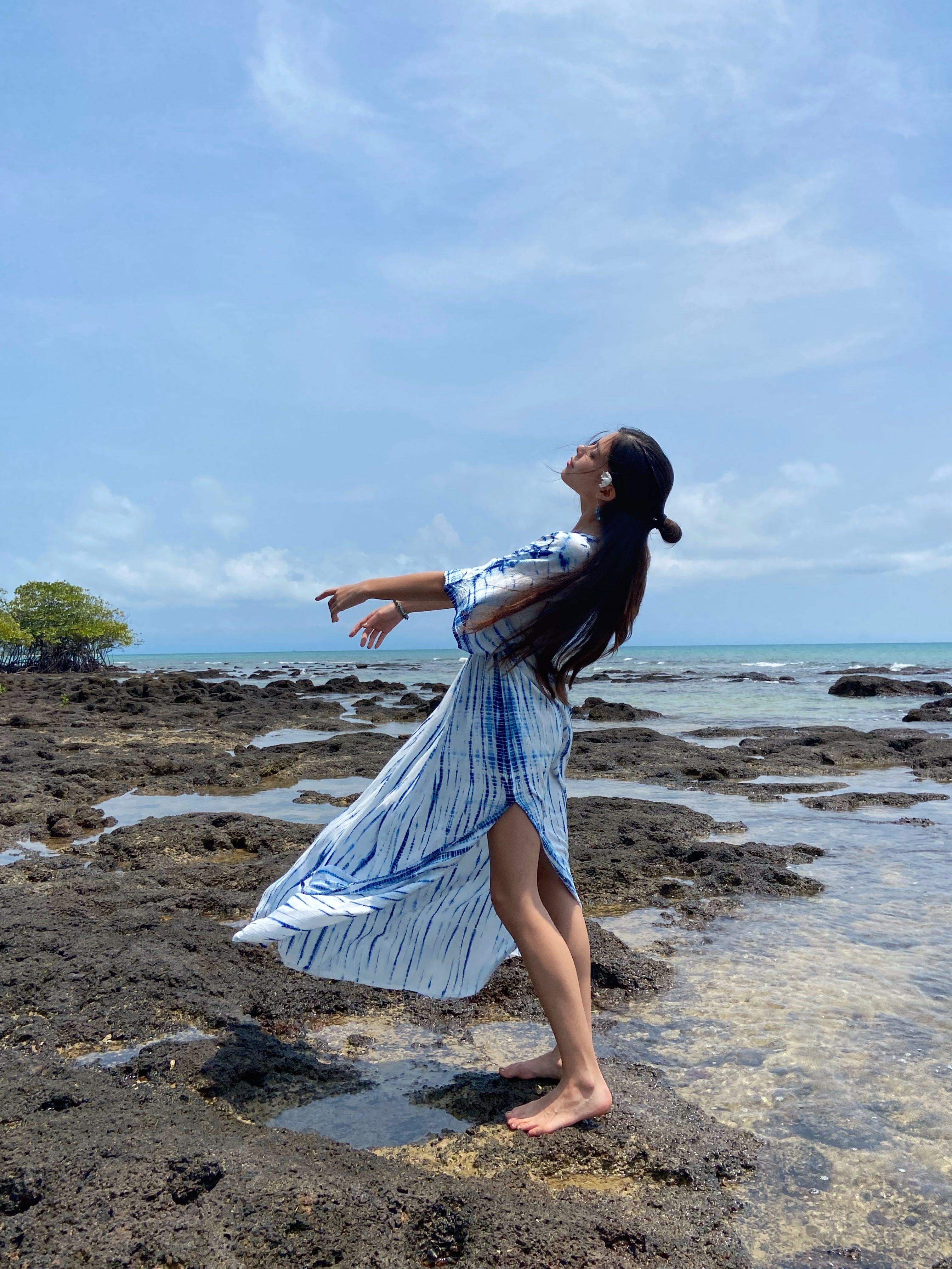 Goddess Tie Dye Kaftan Maxi Dress - White