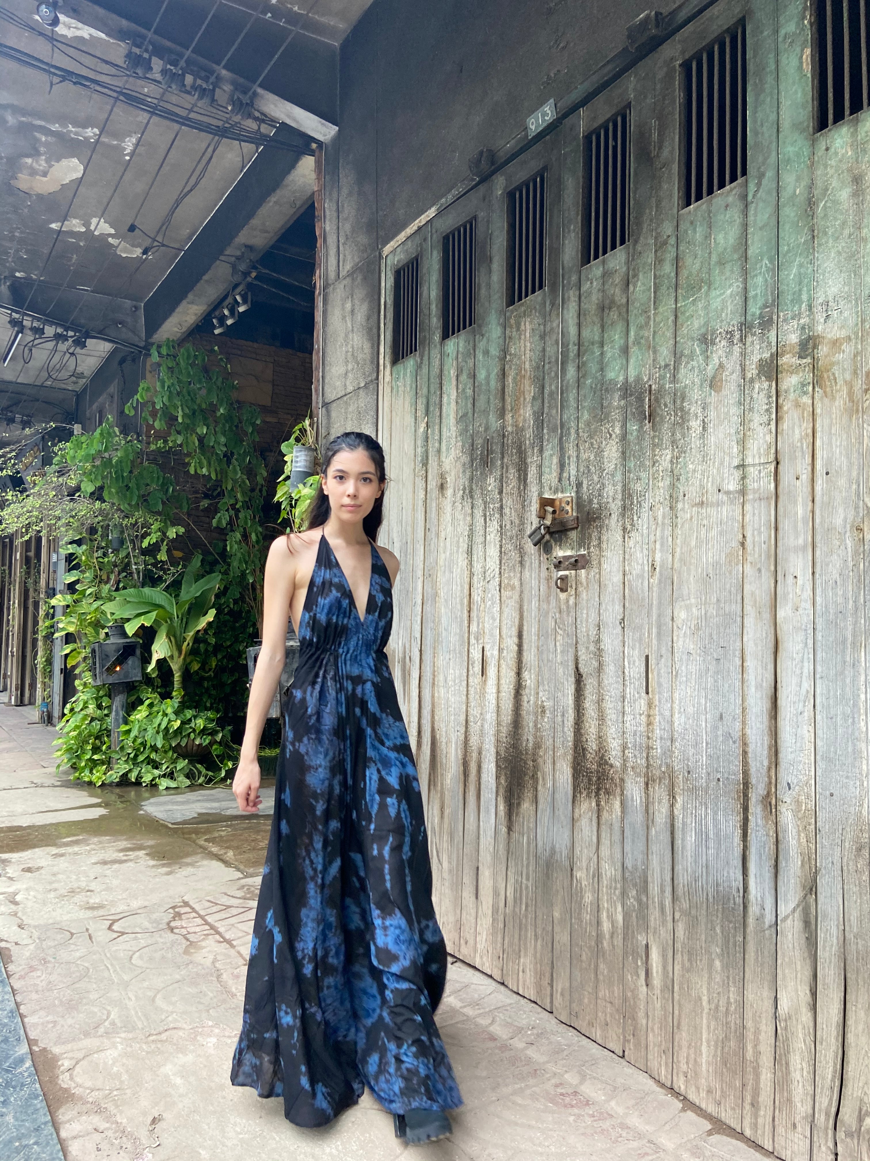 Luna - Marble Maxi Dress For Sale - Open Back Halter Maxi Dress - Tie dye Long Dress
