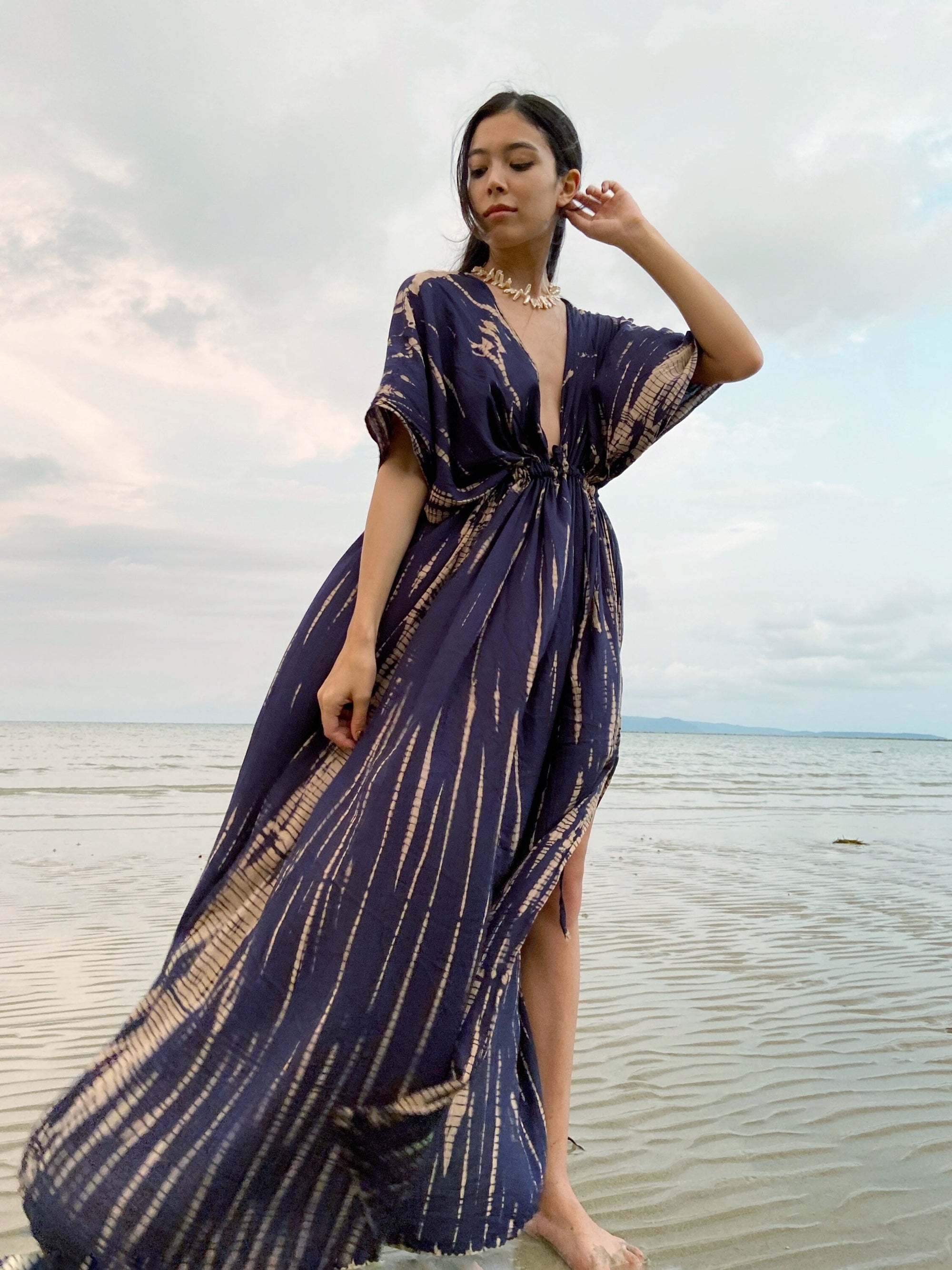Find Your Perfect Fit: Navy Goddess Tie Dye Kaftan Maxi Dress