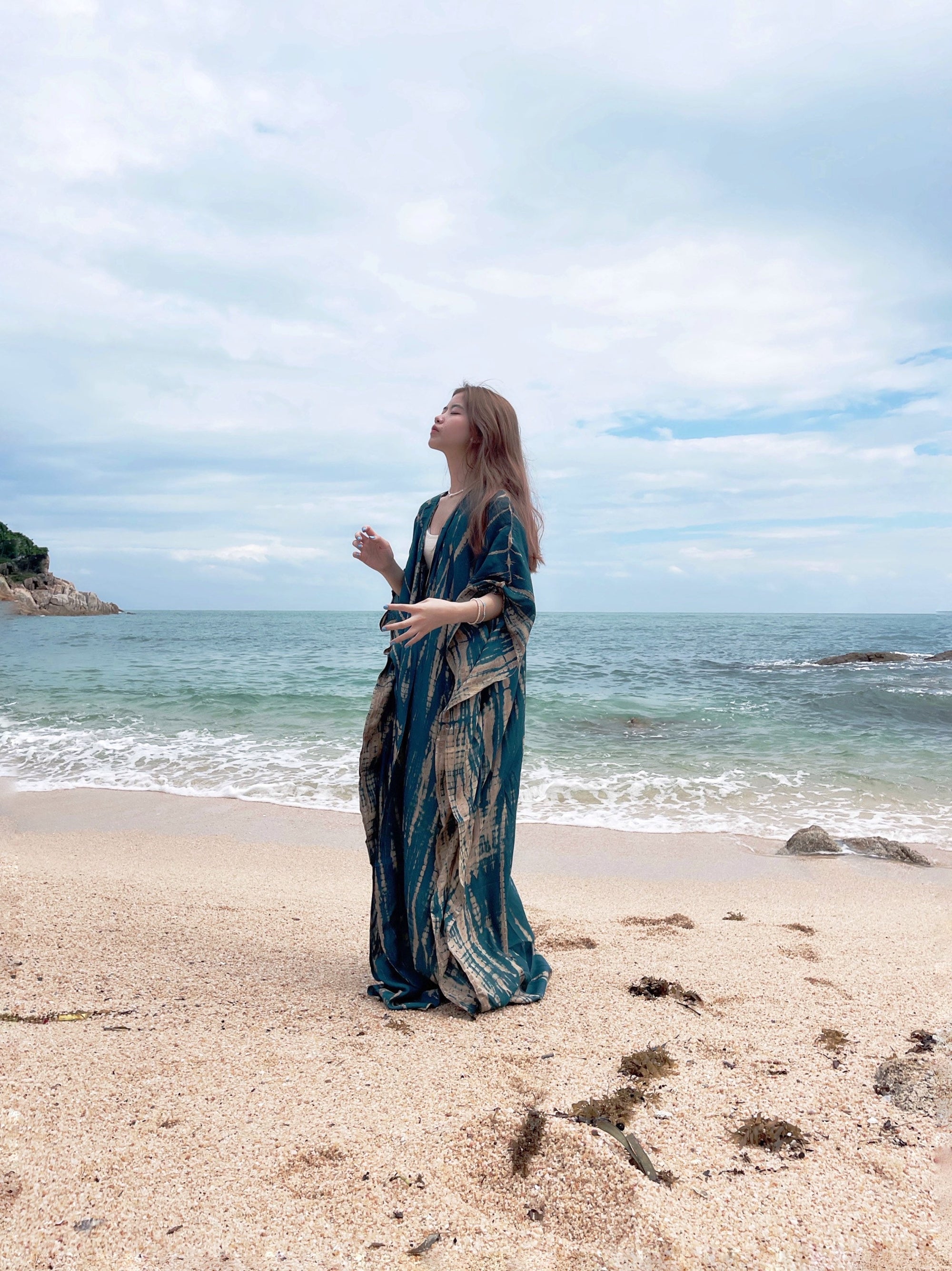 Maya Tie Dye Kaftan Kimono (Plus size) Gray