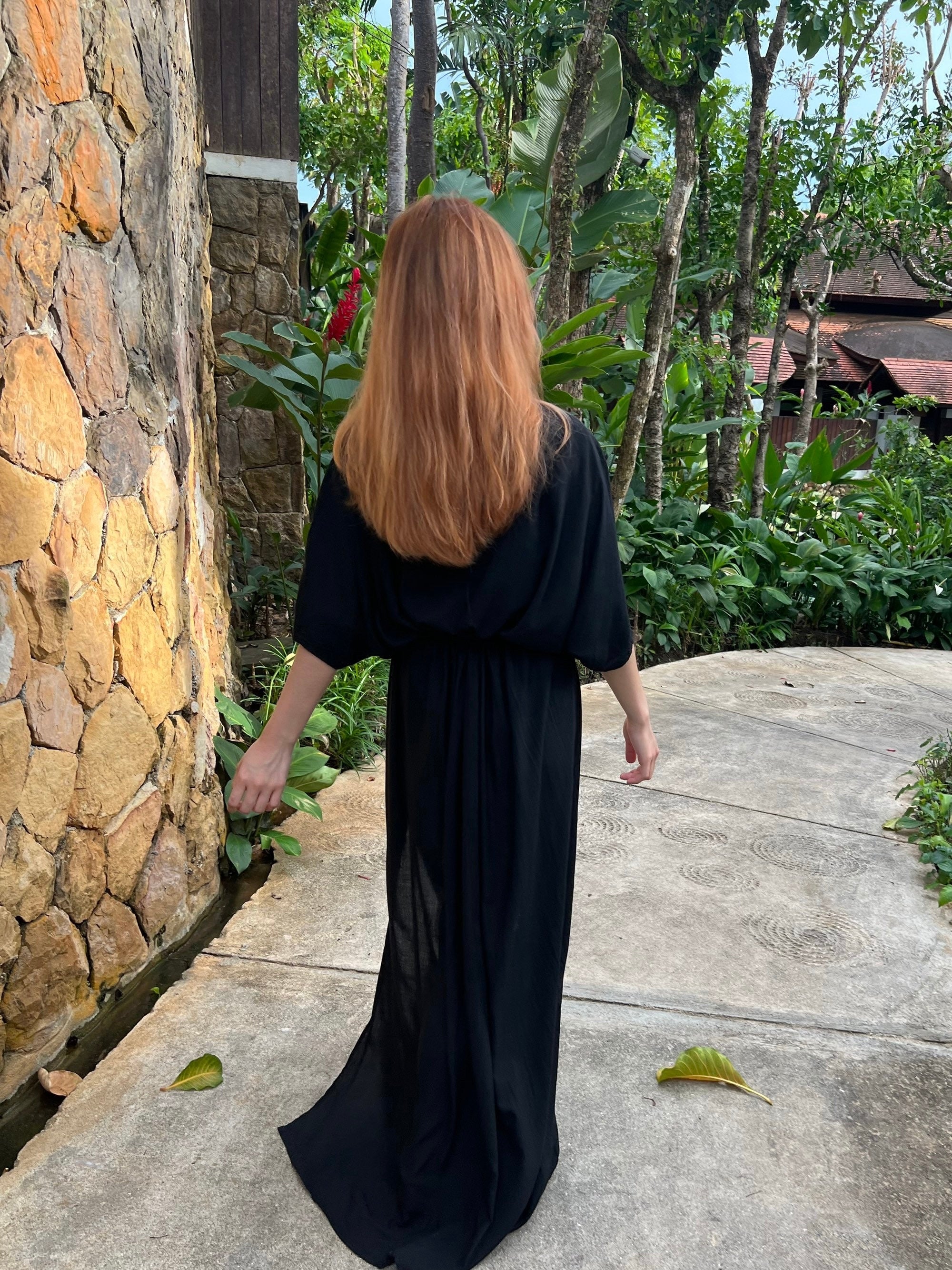 Goddess maxi kaftan, Black oversized long kaftan, handmade maxi kaftan from Coco de Chom 