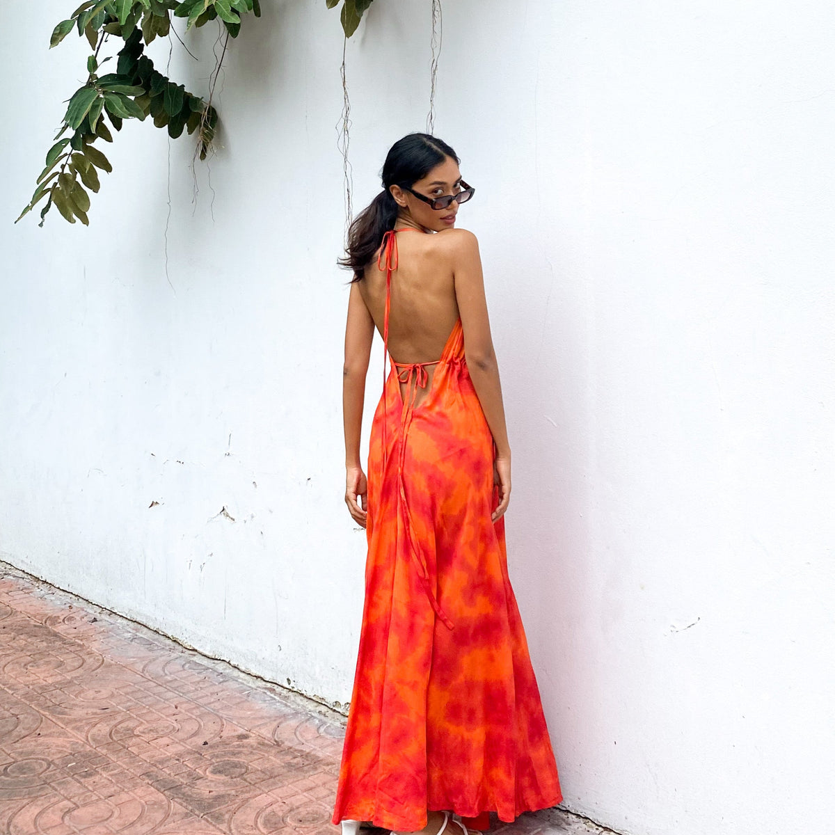 Luna Open Back Halter Maxi Dress - Orange Tie dye dress For Sale - Dress  for vacation| Long Dress
