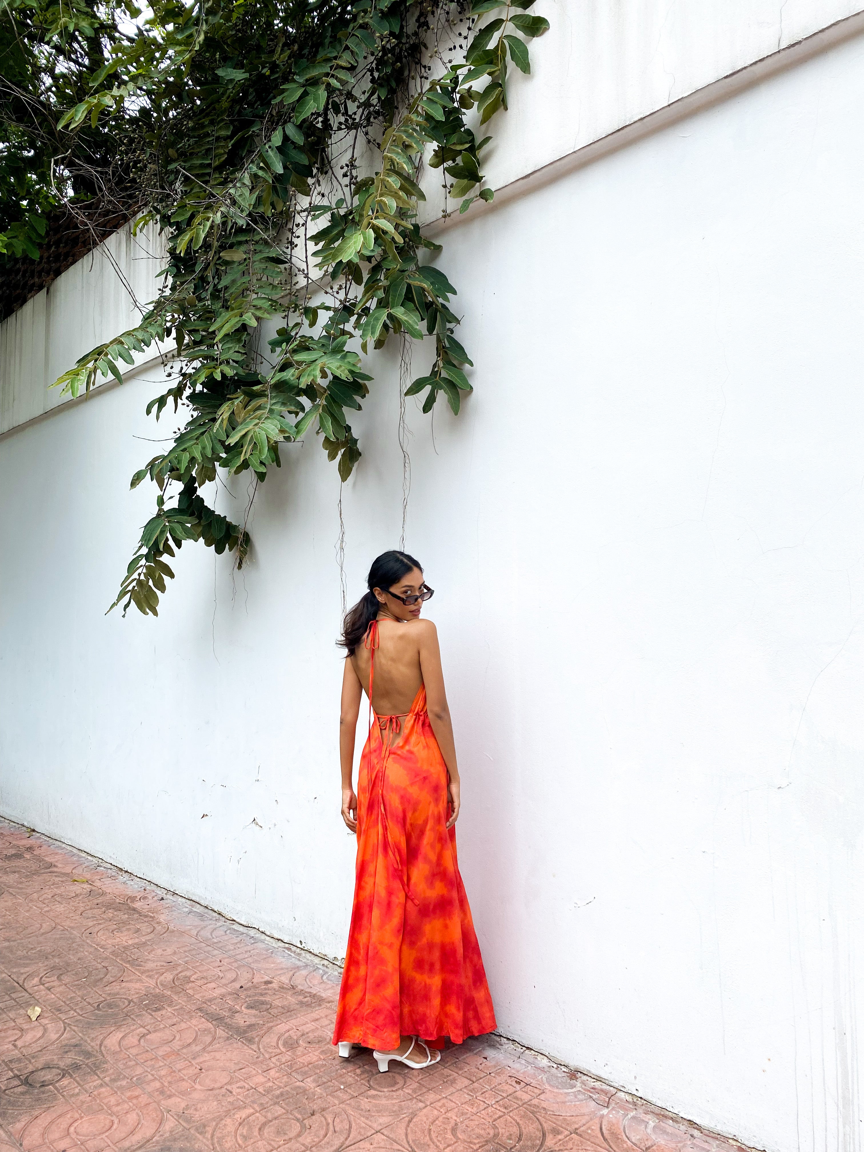 Luna Open Back Halter Maxi Dress - Orange