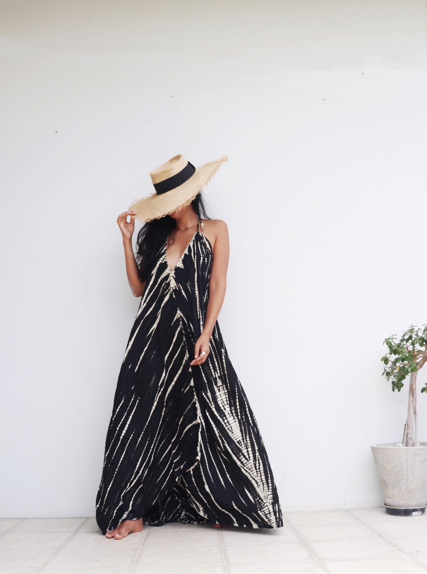 Black tie shop dye maxi dress