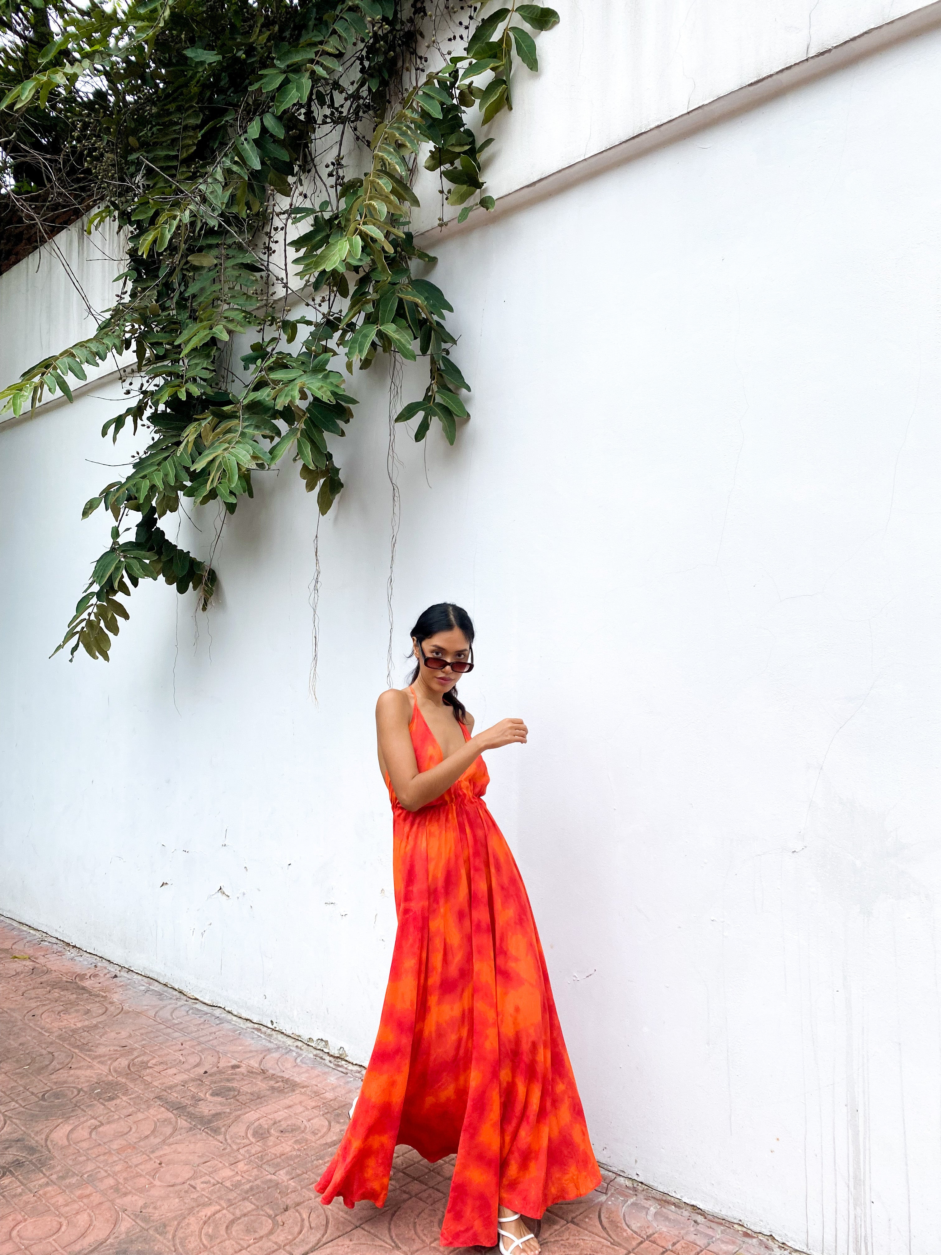 Luna Open Back Halter Maxi Dress - Orange Tie dye dress For Sale - Dress for vacation|  Long Dress | Coco De Chom