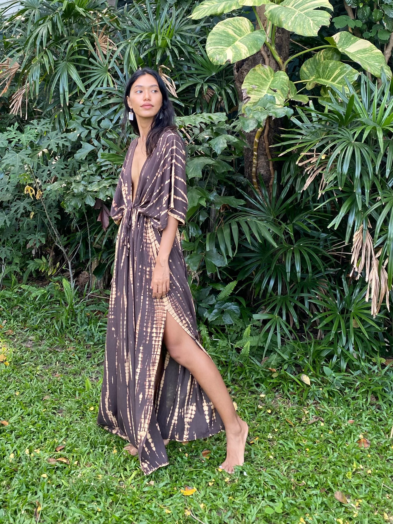 Goddess Tie Dye Kaftan Maxi Dress - Brown