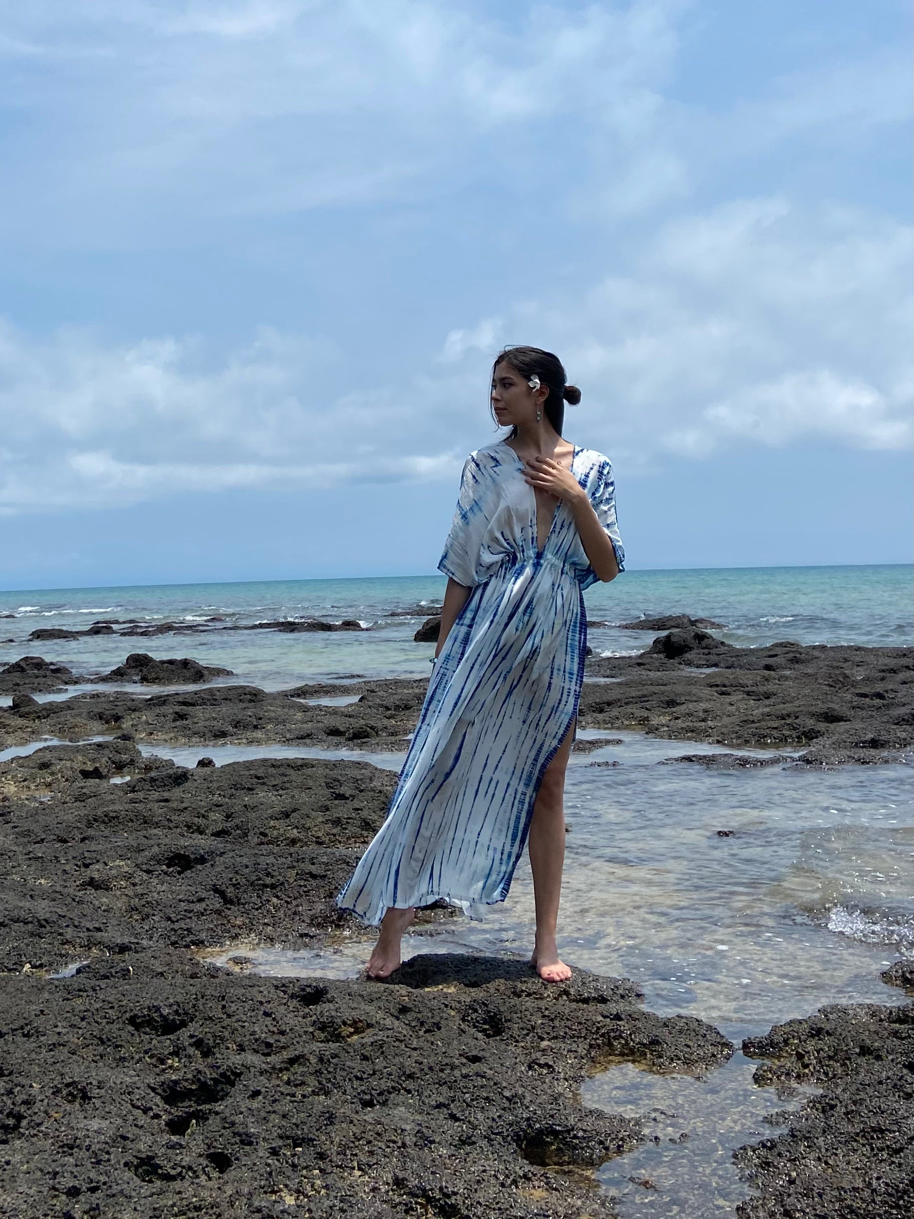 Goddess Tie Dye Kaftan Maxi Dress - White