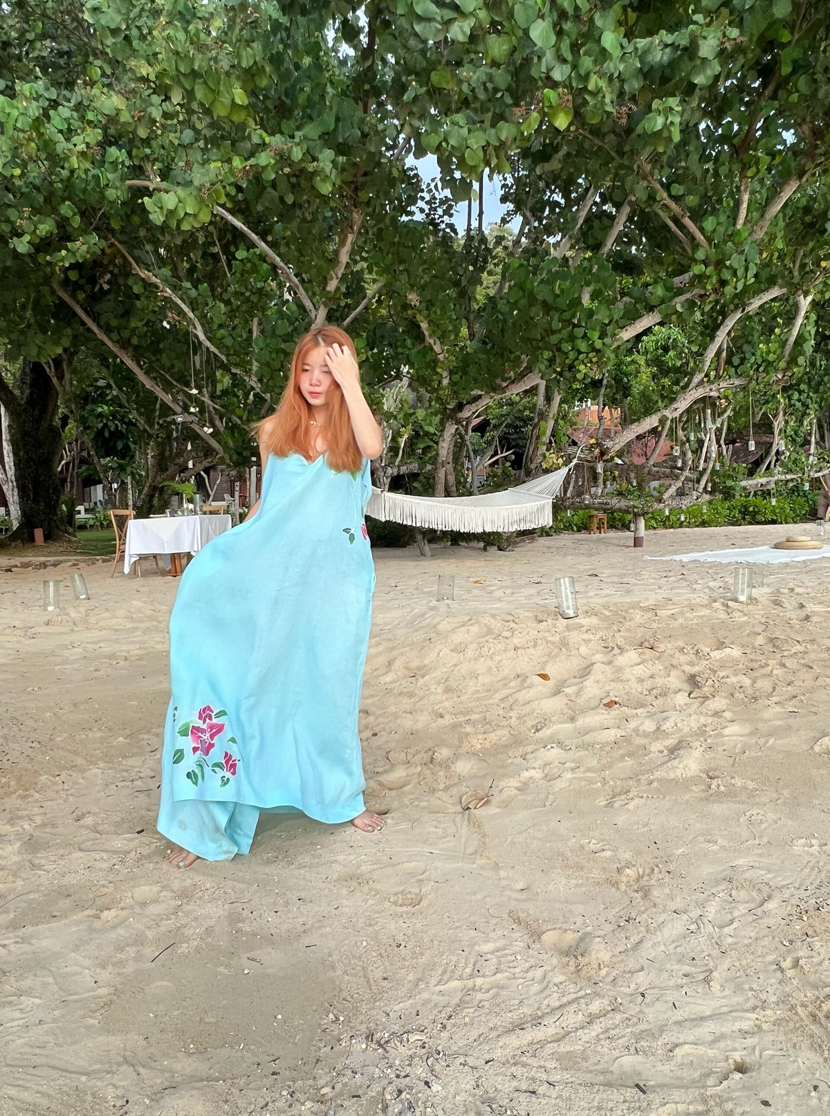Bougainvillea Linen Maxi dress - Turquoise