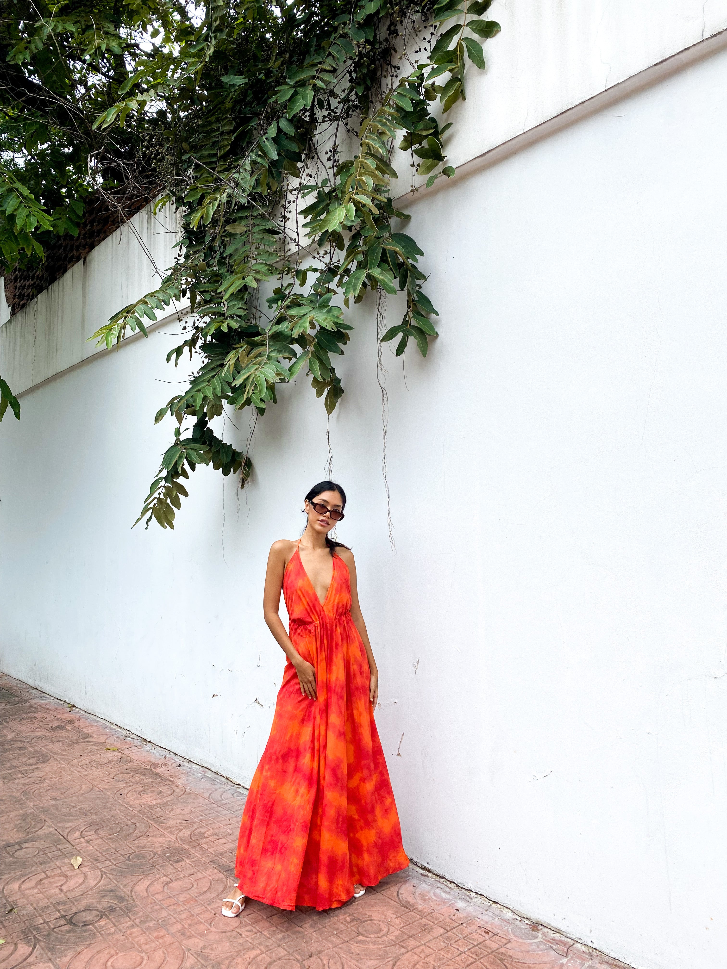 Luna Open Back Halter Maxi Dress - Orange