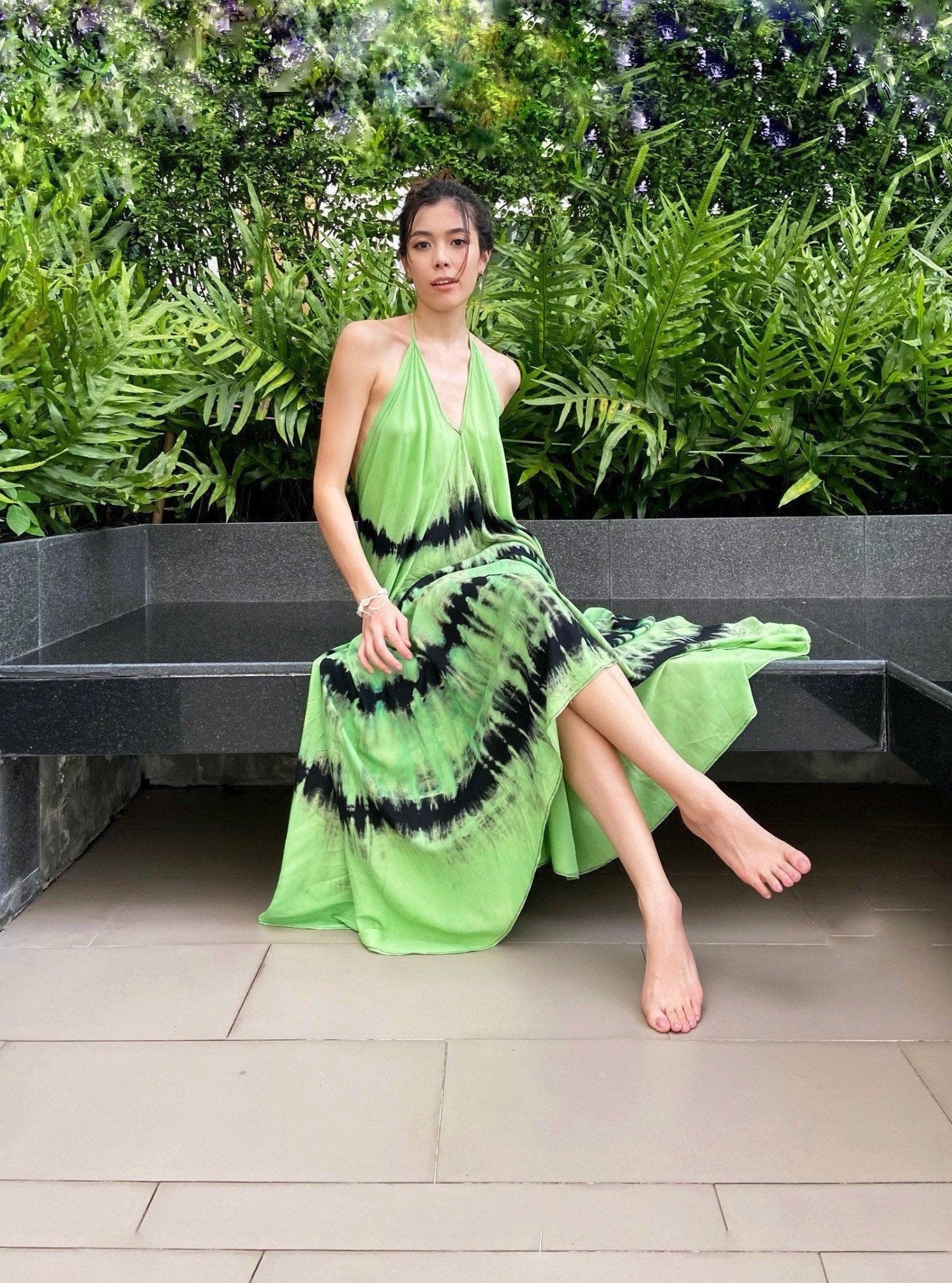 Flamingo Green Tie dye Maxi Dress - Summer Dress Flamingo Green Tie dye Maxi Dress - Summer Dress