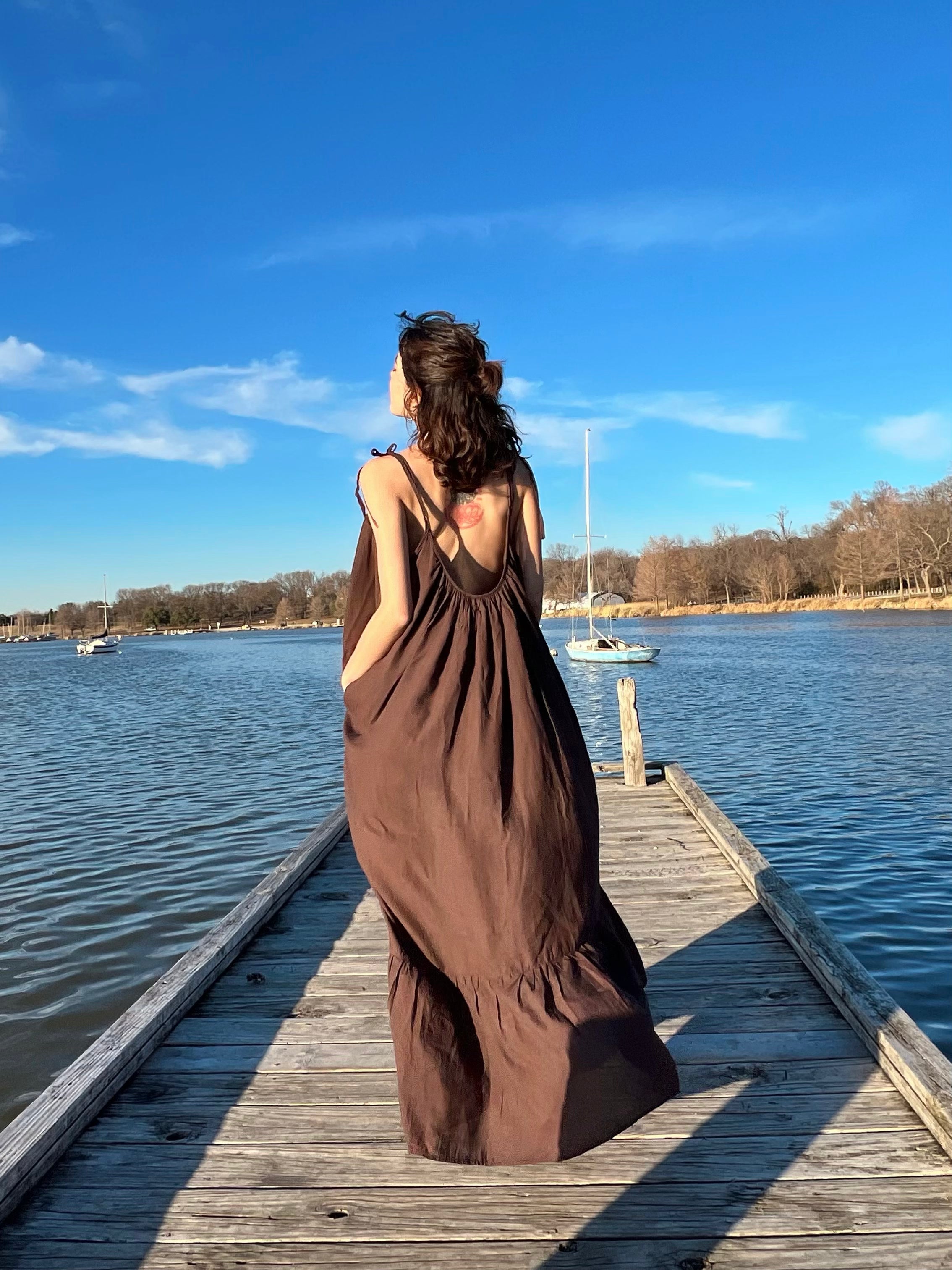 Shop hand dyed Mali Backless Maxi Dress, brown maxi dress, by COCO DE CHOM?