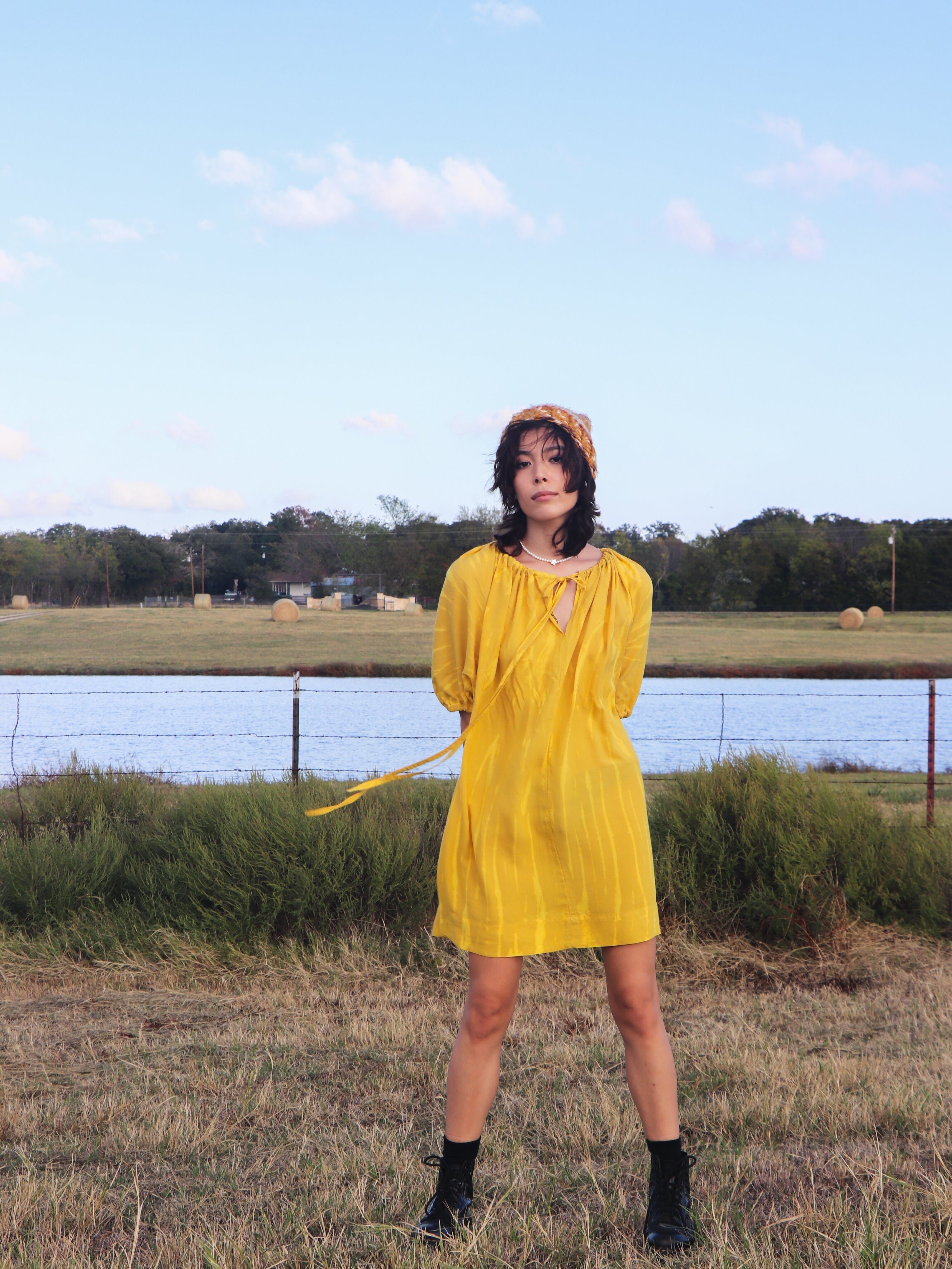 Luna Tie Dye Mini Dress - Mustard