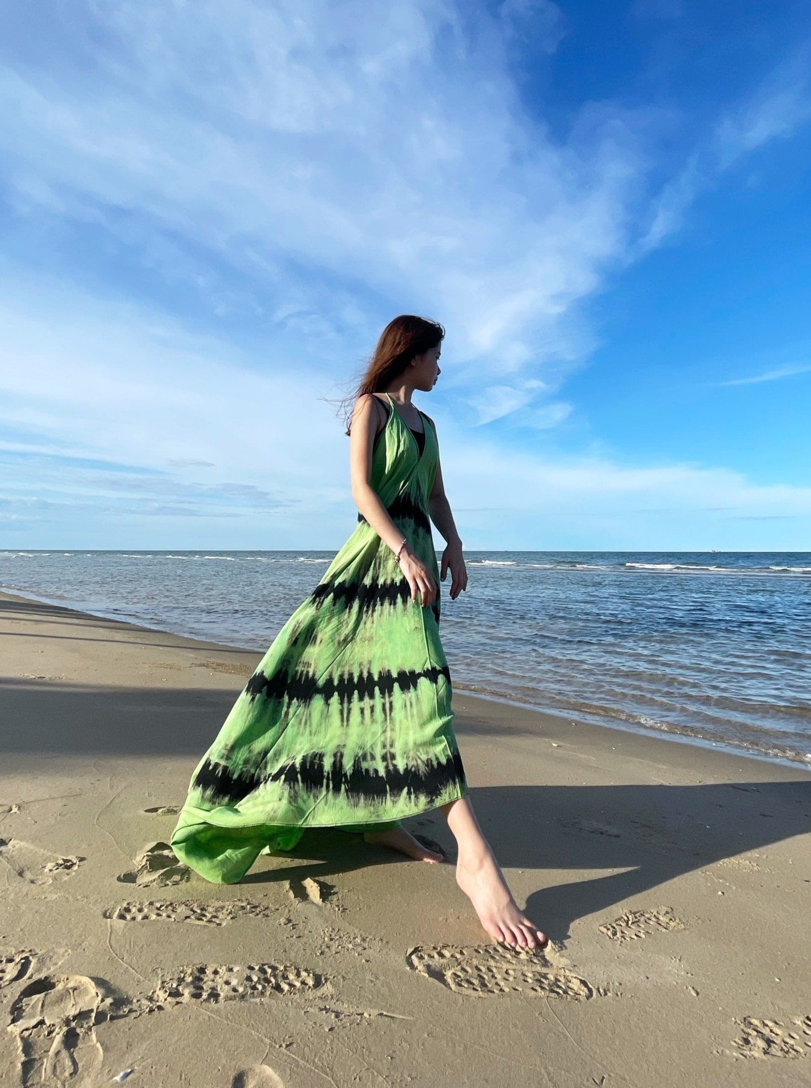 Flamingo Green Tie dye  Maxi Dress - Summer Dress | Summer Maxi Dress | Summer Maxi Dress