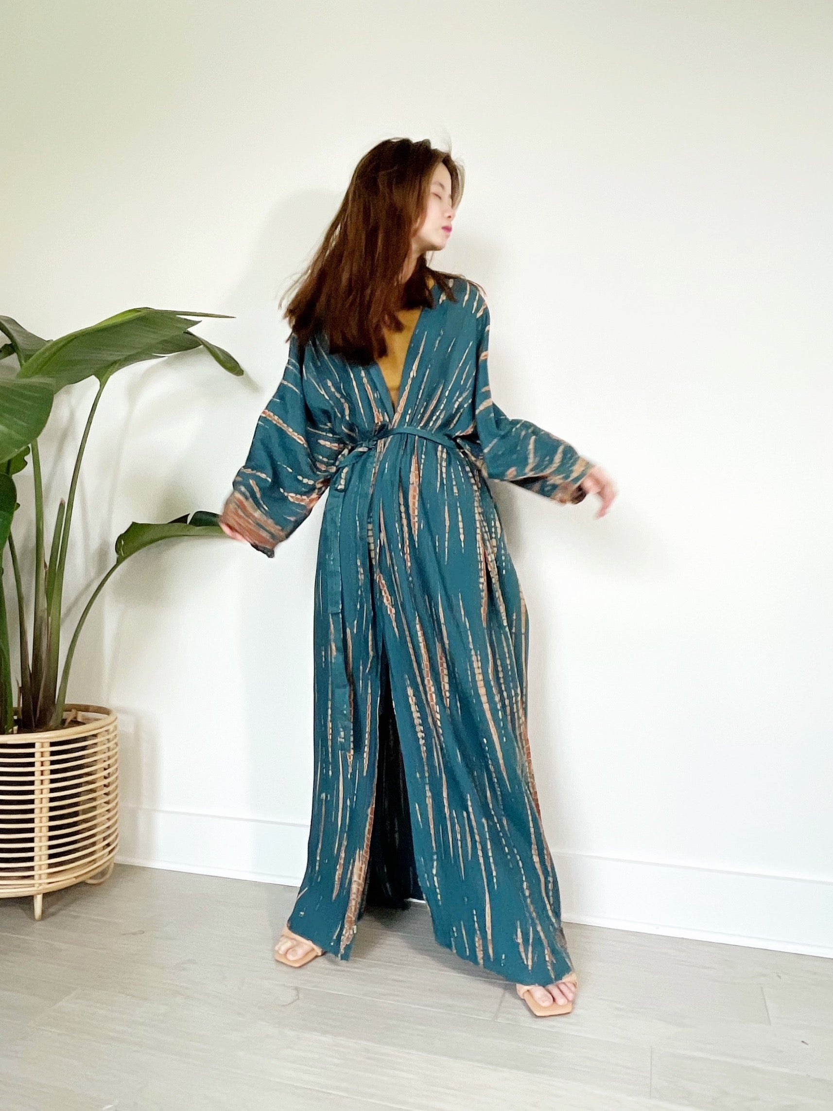 Manee Tie Dye Kimono Robe - Teal