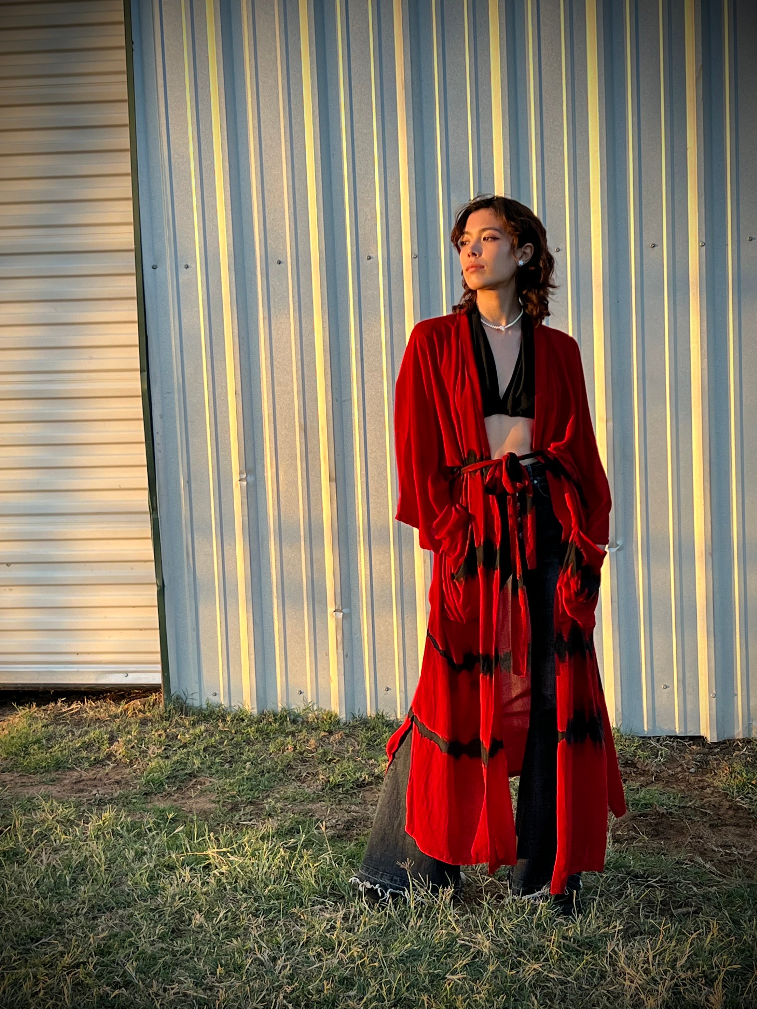 Red hot sale maxi kimono