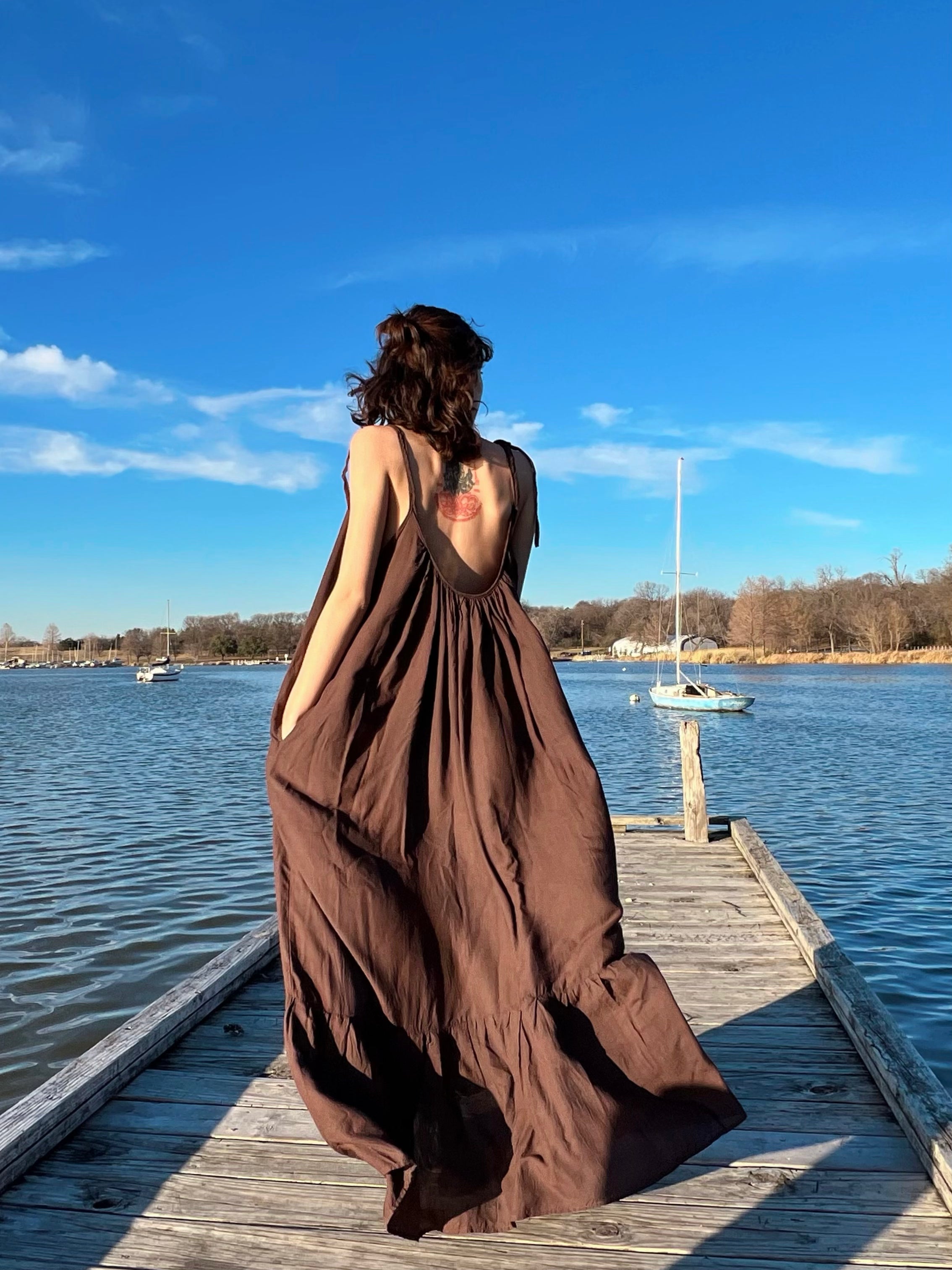 Shop hand dyed Mali Backless Maxi Dress, brown maxi dress, by COCO DE CHOM?